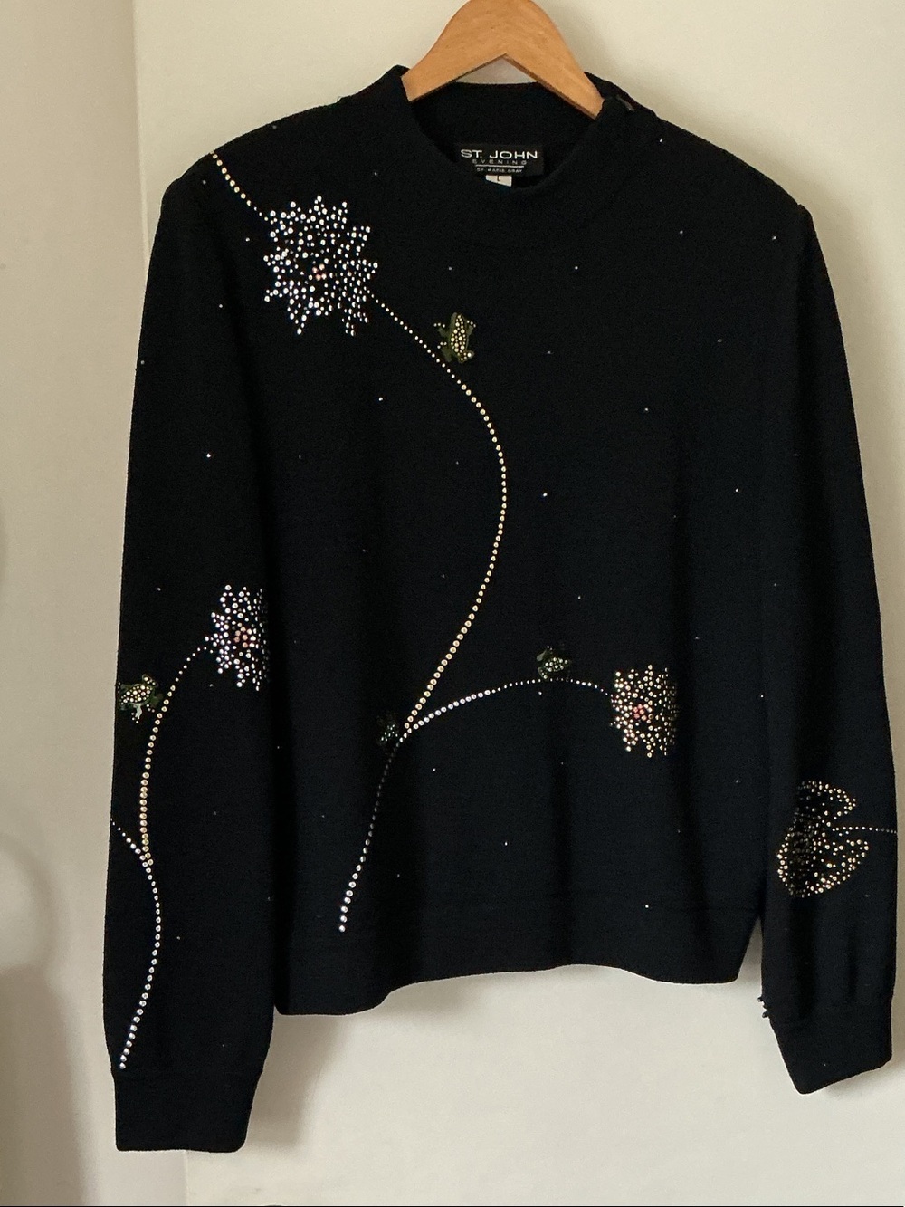 St. John Black Embellished Floral Sweater